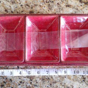 Le Cadeaux Red Melamine Tray w/ 3 Bowls - NEW
